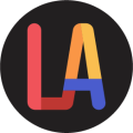 A logo featuring a red L and a blue and yellow A set inside a black circle.